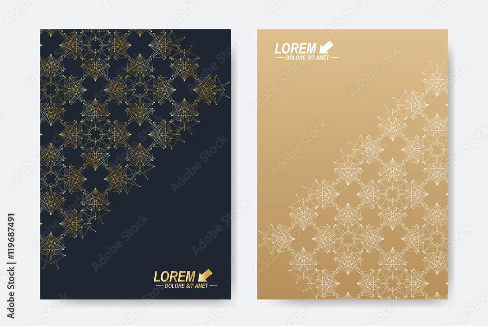 Modern vector template for brochure, Leaflet, flyer, cover, magazine or annual report. A4 . Business, science, medicine and technology design book layout. Abstract presentation with golden mandala