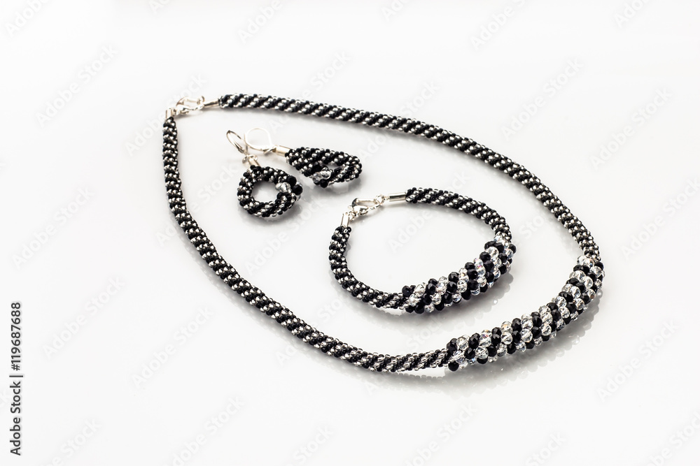 Elegant jewellery set isolated on a white background. Elegant jewellery set isolated on a white background.
