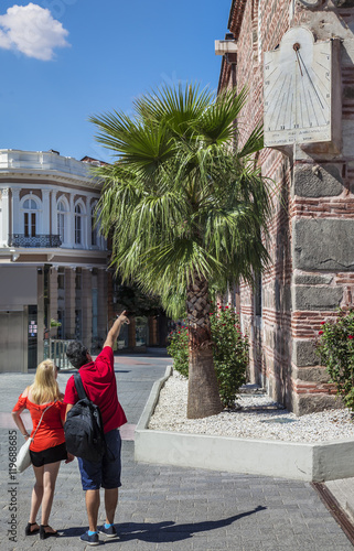 Pourist Sundial Dzhumaya Mosque Plovdiv photo