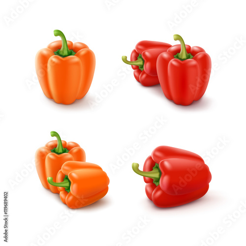 Set of Colored Orange and Red Sweet Bulgarian Bell Peppers