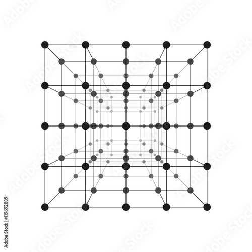 Wireframe Mesh Cube. Connected Dots And Lines. Connection Structure. Digital Data Visualization Concept. Vector Illustration