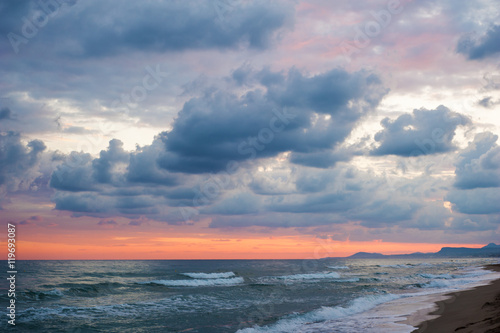 Dramatic colorful clouds and sea