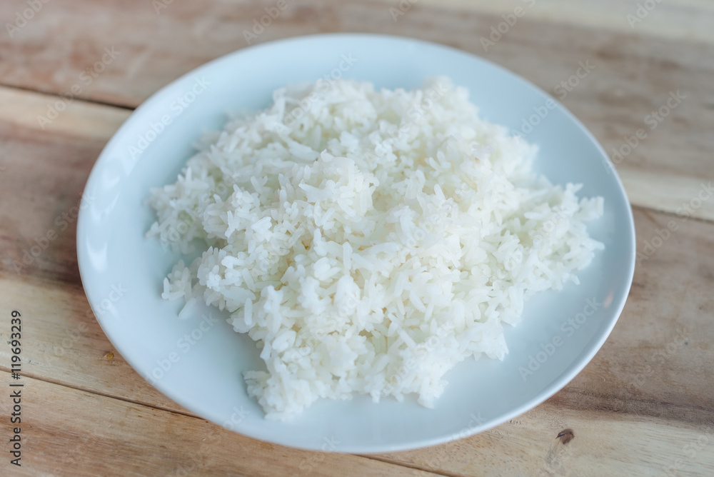 Selective focus Rice bowl on the table wood. Top angle bird eye view Selective focus Rice bowl on the table wood. Top angle bird eye view