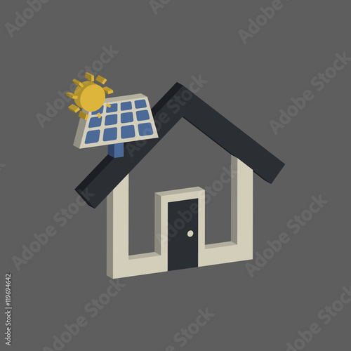 real estate and property: house with solar panel icon in flat style 