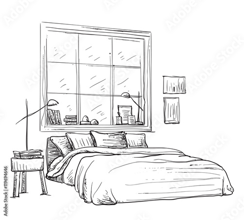 Bedroom modern interior sketch