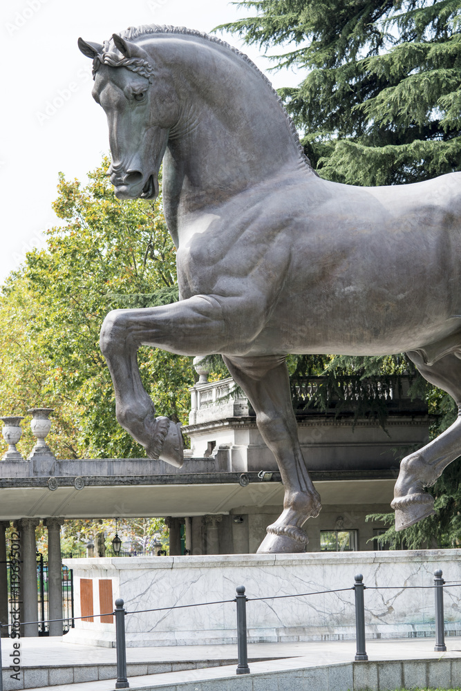 Horse bronze statue, designed by Leonardo da Vinci, located at the