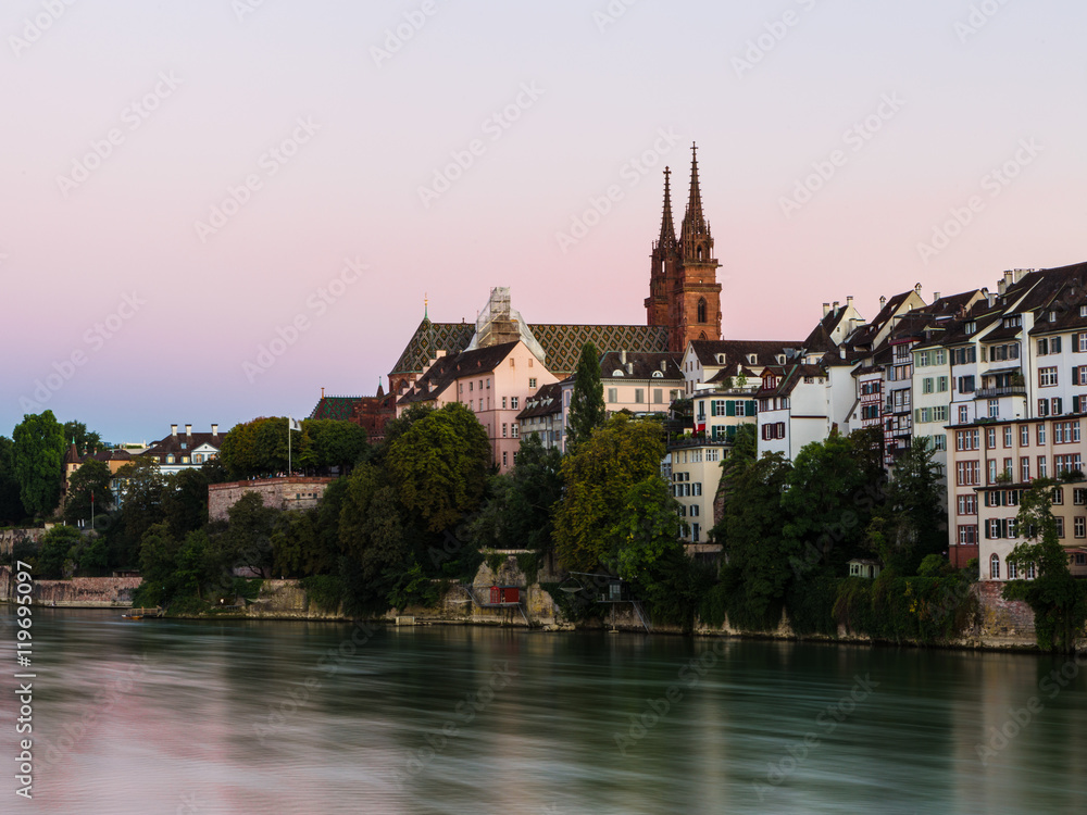 Basel cathedral at sunset