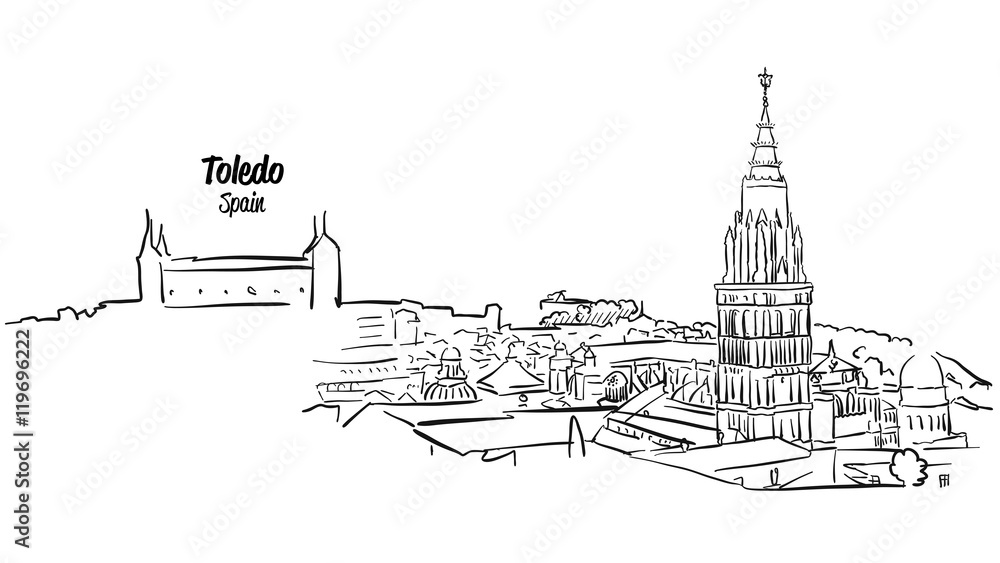 Toledo Ancient Skyline Panorama Sketch