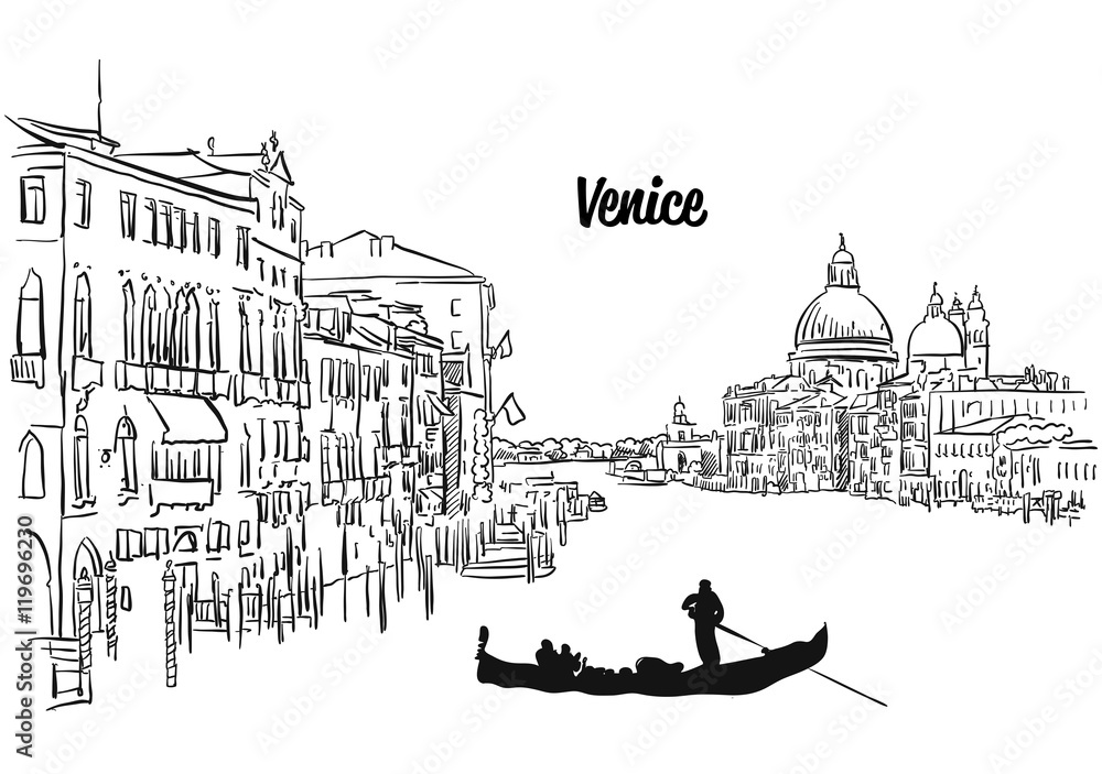 Venice Skyline Panorama Sketch,