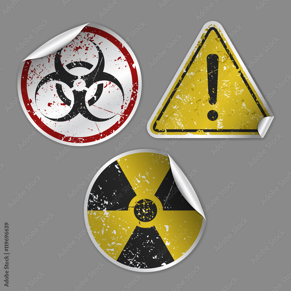 Vector collection of three realistic grunge stickers consists of