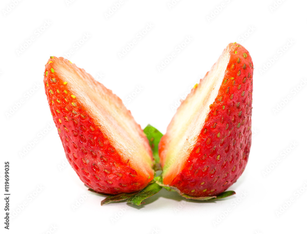 cut strawberries on white background