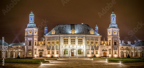 Bishop's Palace at night in Kielce, Poland