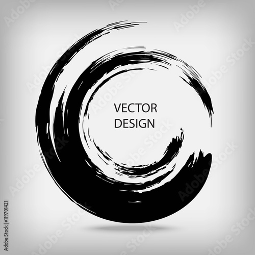 Papier peint Zen - Papier peint Hand drawn circle shape. Circular label, logo design element, frame. Brush abstract wave. Black enso zen symbol. Vector illustration. Place for text.