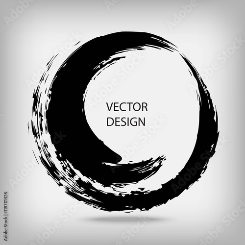 Hand drawn circle shape. Circular label, logo design element, frame. Brush abstract wave. Black enso zen symbol. Vector illustration. Place for text.