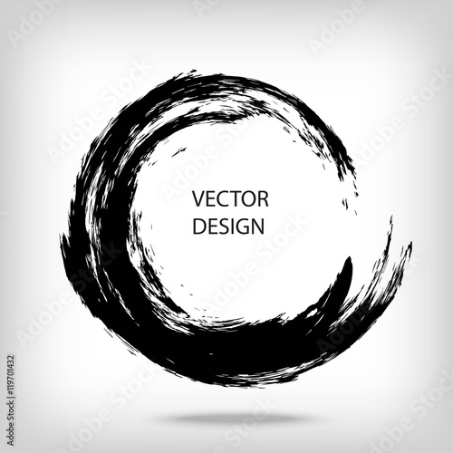 Hand drawn circle shape. Circular label, logo design element, frame. Brush abstract wave. Black enso zen symbol. Vector illustration. Place for text. photo