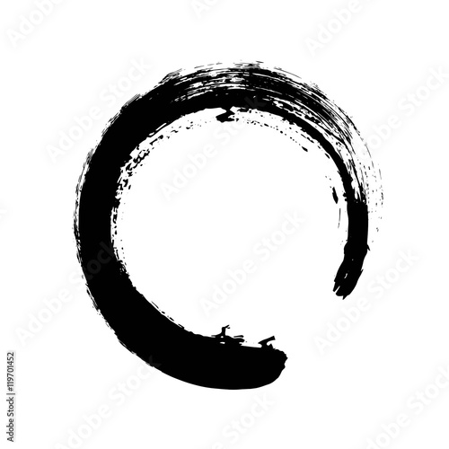 Hand drawn circle shape. Circular label, logo design element, frame. Brush abstract wave. Black enso zen symbol. Vector illustration. Place for text. photo
