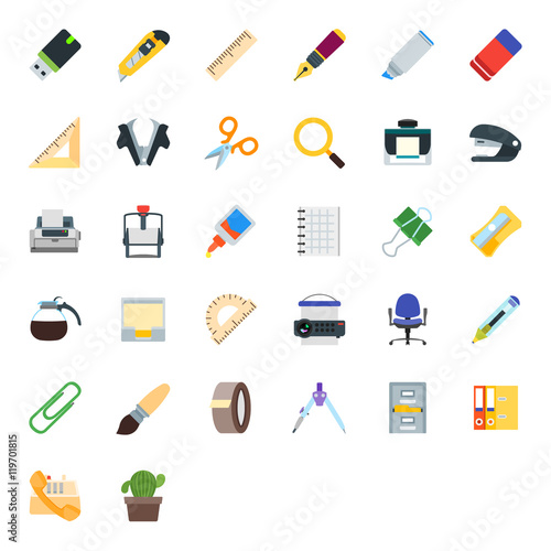some Office paraphernalia. Abstract vector set of colorful flat business and office icons. Concepts elements for your web-design projects.