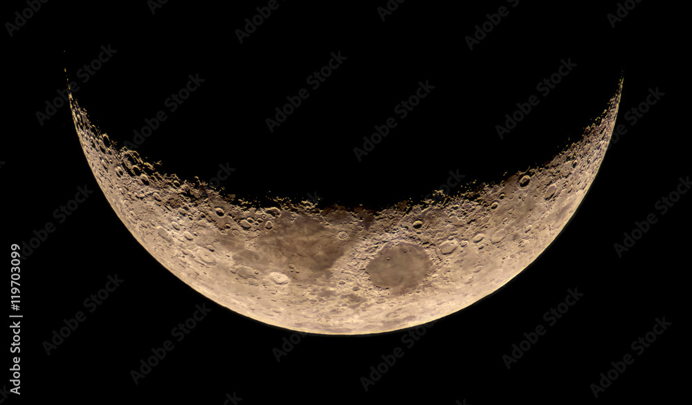 Obraz premium High resolution young crescent Moon