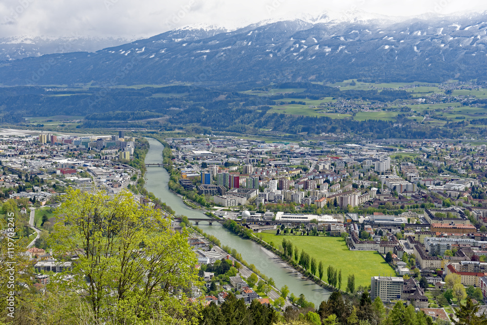 Overlook of Innsbruck, Austria from Hungerford on the Nordkette (Northern Chain) mountain range