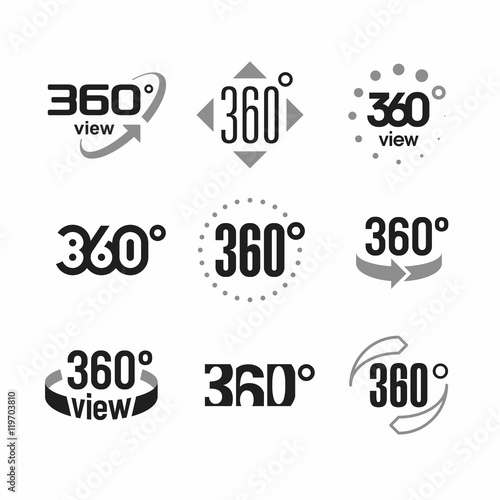 360 degrees view sign, icons set