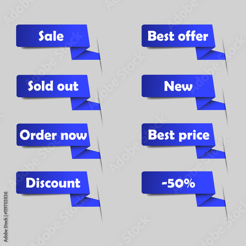 Blue sale tags for website. Set of vector announcement. Eshop labels.
