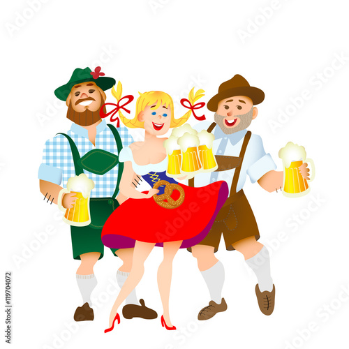 bavarian men and woman with a big glass of beer