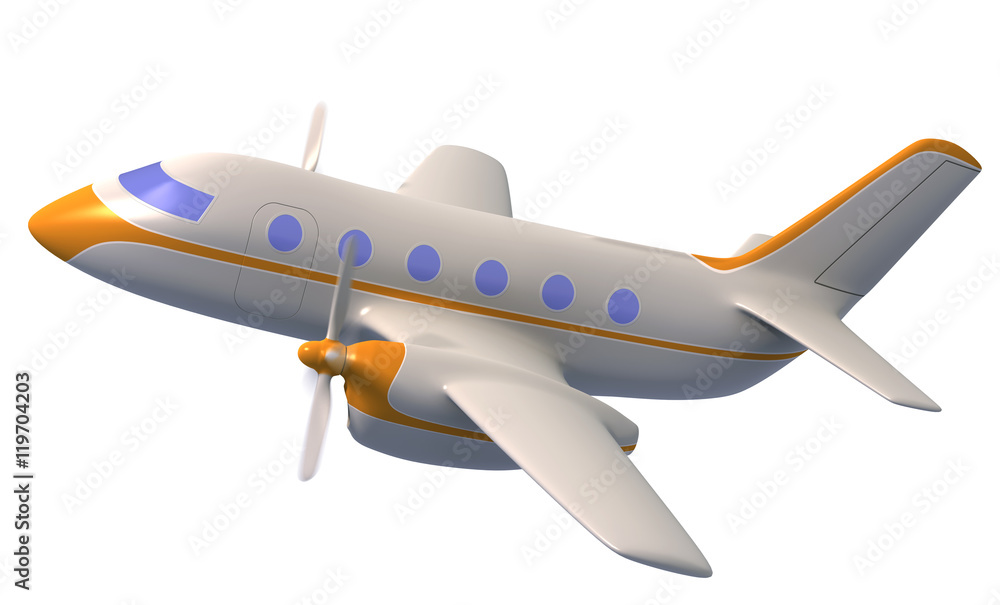 Fototapeta premium Plane Concept, White Airplane Isolated On White Background, Plane 3d Model, Plane Concept - 3d Rendering,Two-engine Airplane