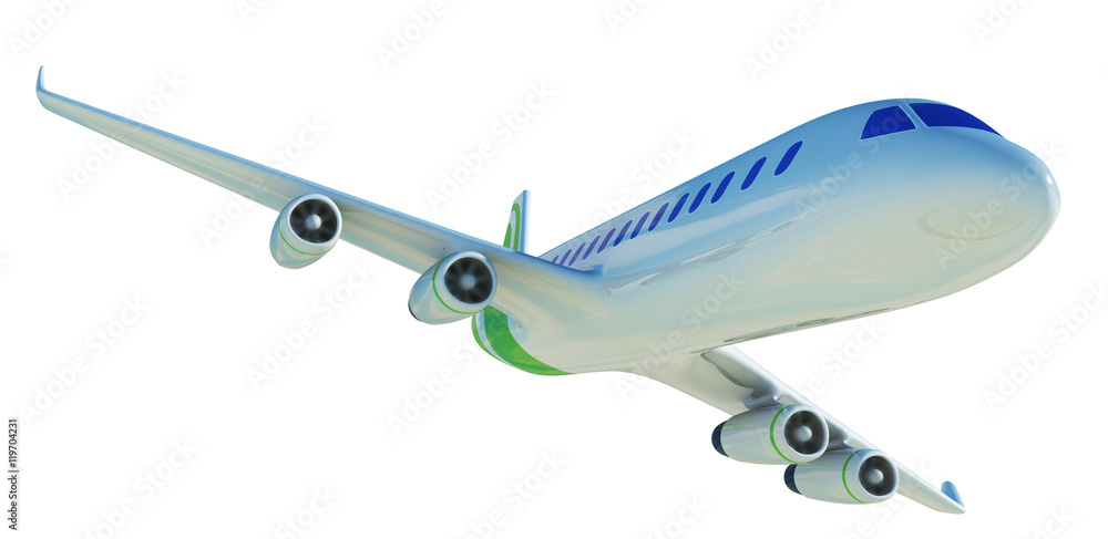 White Four-engine Airplane, White Aeroplane Isolated On White Background, Plane - 3d Model, Plane Concept - 3d Rendering White Four-engine Airplane, White Aeroplane Isolated On White Background, Plane - 3d Model, Plane Concept - 3d Rendering