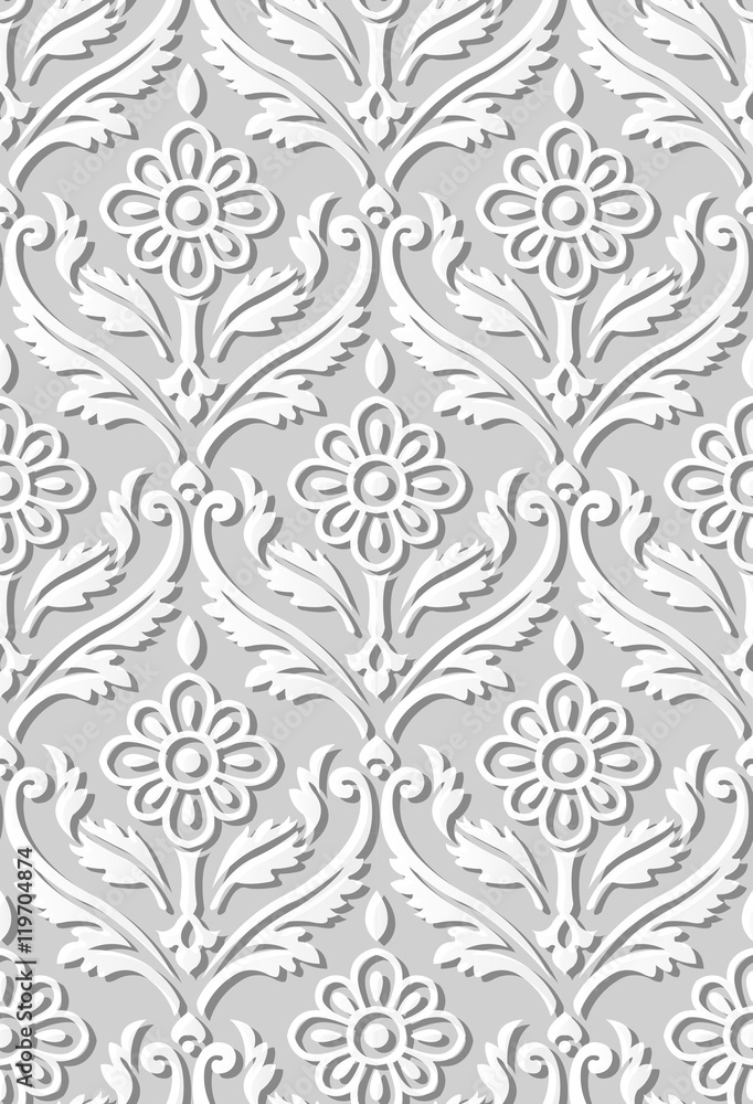 Fototapeta premium 3D paper art 569 vintage curve spiral cross leaf flower vine