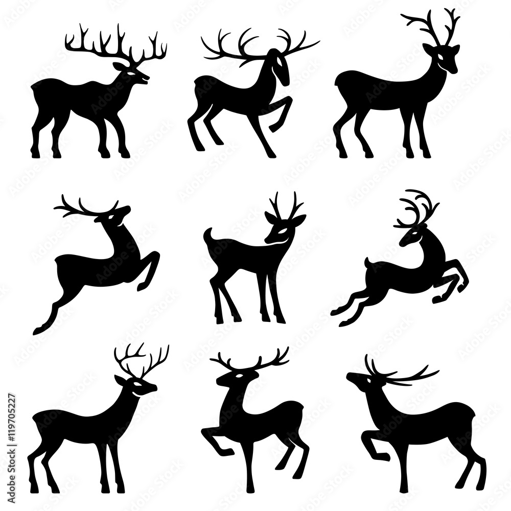 Nine black deer silhouettes