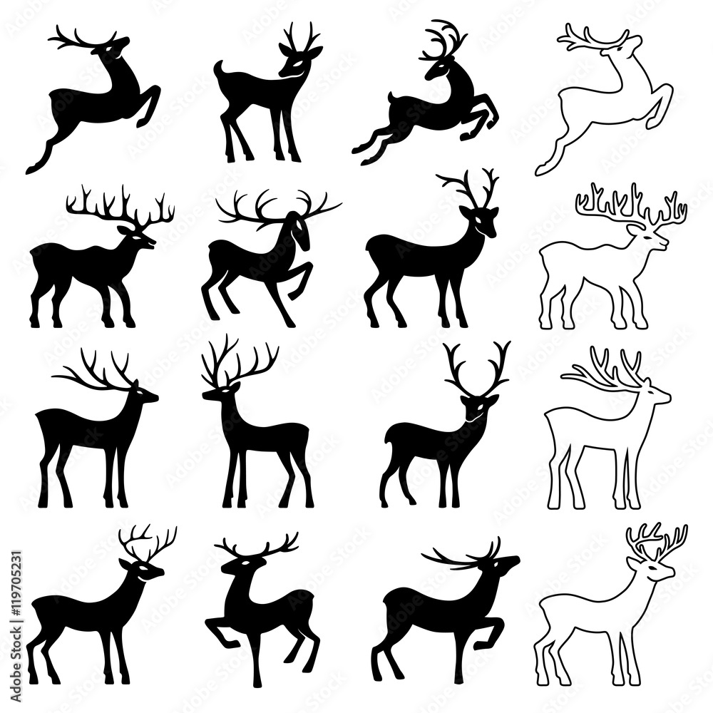 Obraz premium Black outlined deer set