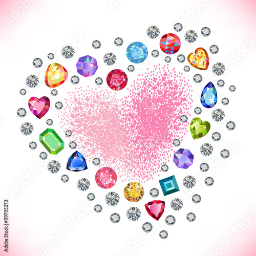 Colored gems heart shape frame