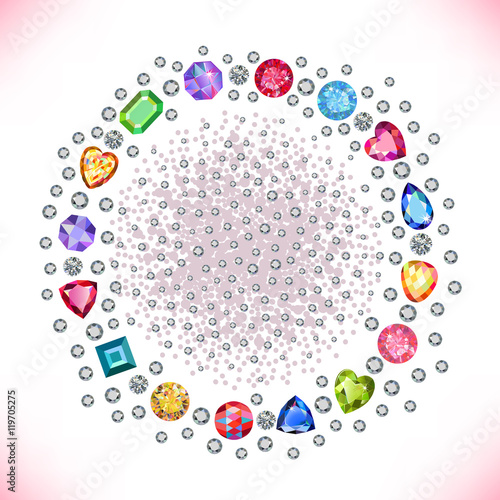 Colored gems square round frame