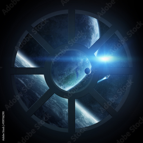 Fototapeta Naklejka Na Ścianę i Meble -  View of outer space from a spaceship cabin