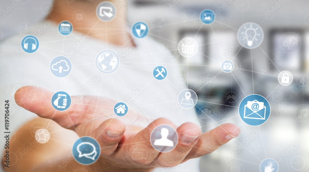 custom made wallpaper toronto digitalBusinessman holding multimedia network 3D rendering