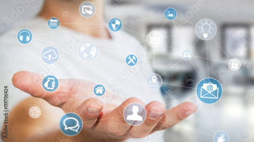 Wallpaper Mural Businessman holding multimedia network 3D rendering Torontodigital.ca