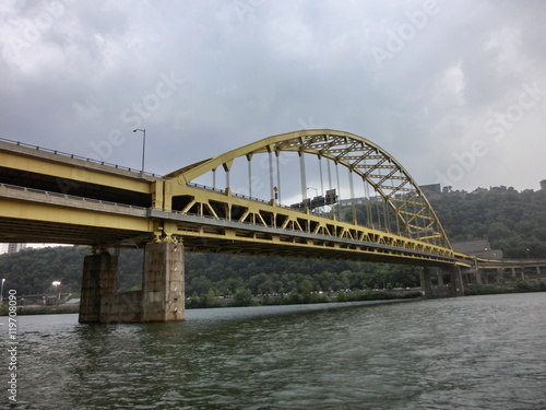 Yellow bridge with arch in Pittsburgh, Pennsylvania  © jryanc10