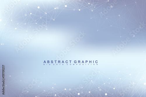 Graphic abstract background communication. Big data visualization. Connected lines with dots. Social networking. Illusion of depth and perspective. Vector illustration.