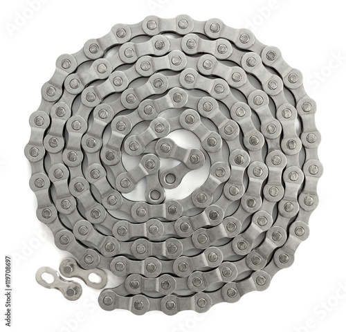 Bicycle chain with quick lock system on white background