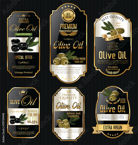 Olive oil retro vintage gold and black labels collection