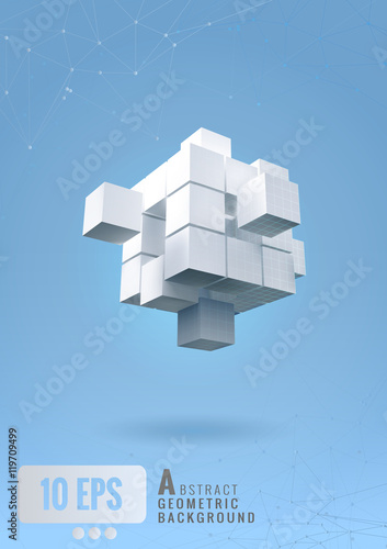 Abstract geometric cube set on blue background