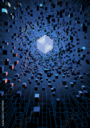 Abstract futuristic floating cubes on digital technology concept