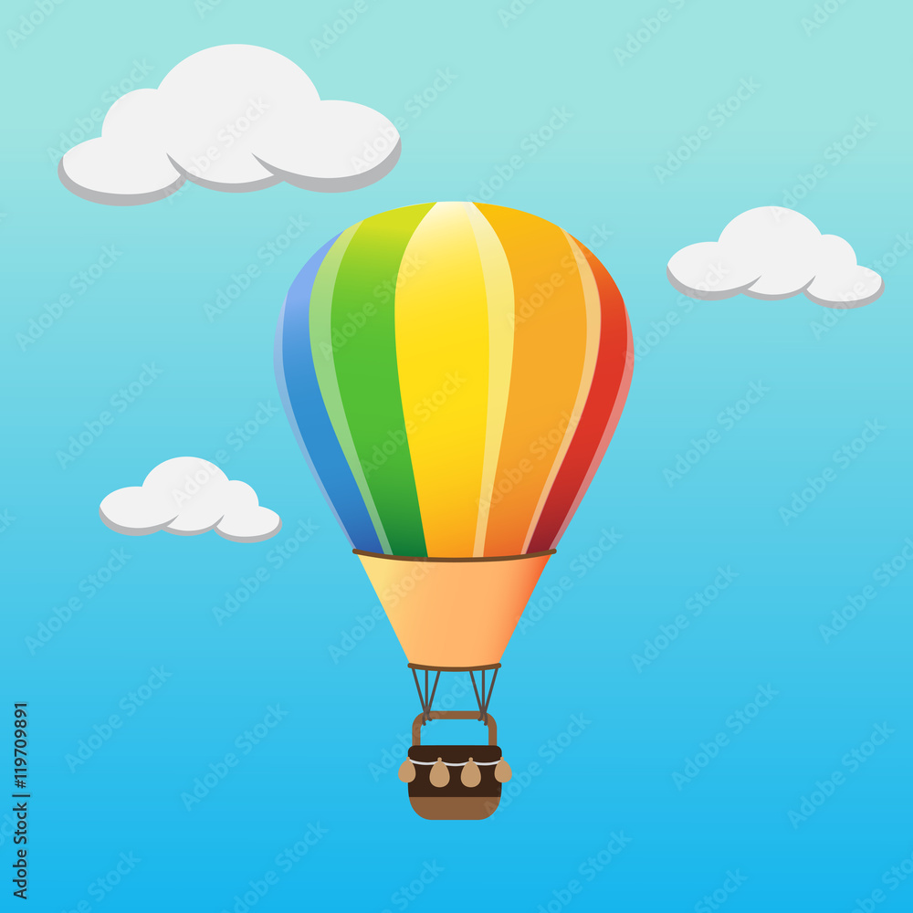 Fototapeta premium Colourful hot air balloon flying in the sky. vector illustration