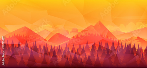 Low Poly Vector Mountain landscape.