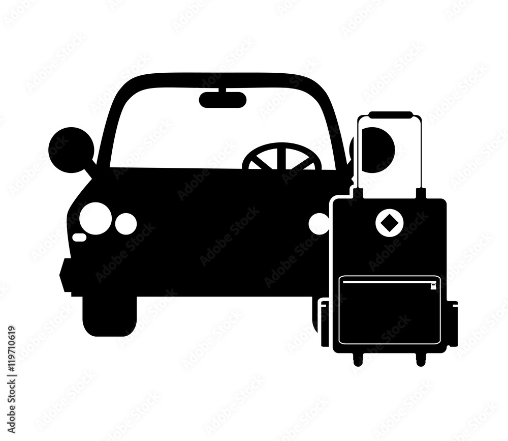 flat design car and suitcase icon vector illustration
