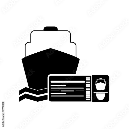flat design cruise ship and boarding pass icon vector illustration