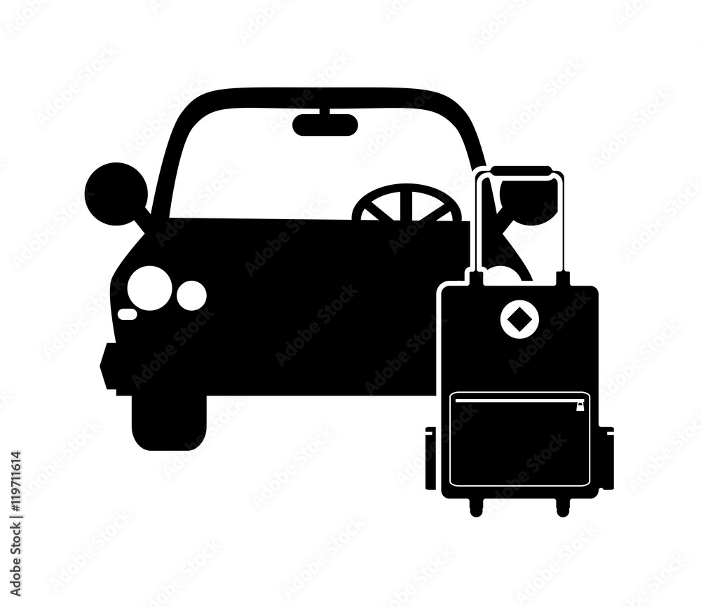 flat design car and suitcase icon vector illustration