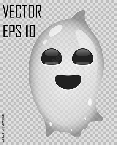 Transparent ghost on checked background. Halloween vector illustration.