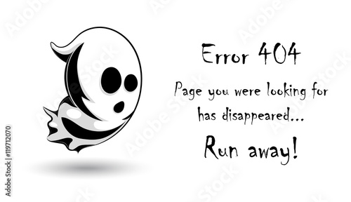 404 error page vector template for website.Halloween ghost character on white background.