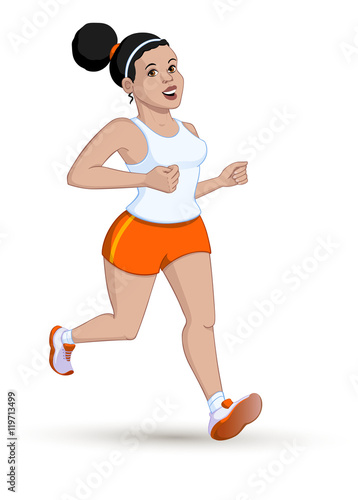 Illustration of a young girl running on a white background, vector illustration.
